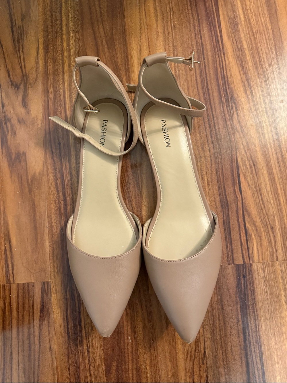Pashion Footwear Nude Pointed-Toe Ankle-Strap Flats